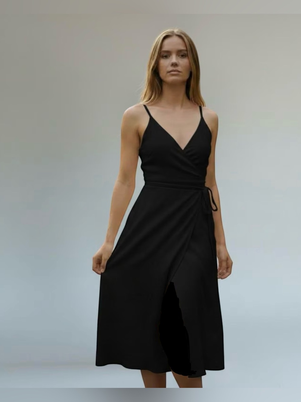 NWT 41 Hawthorn Annora Chic Classic Faux Wrap Knit Dress LBD Black Old Money